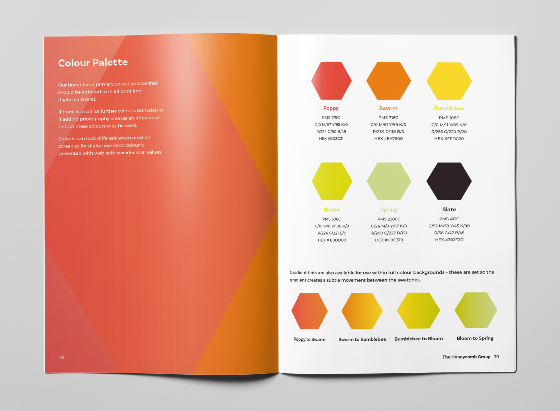 The Honeycomb Group brand colour palette